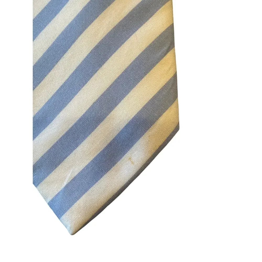 Gucci Cotton Blue & Cream Repp Necktie 56” L 3” Wide Tie Made in Italy